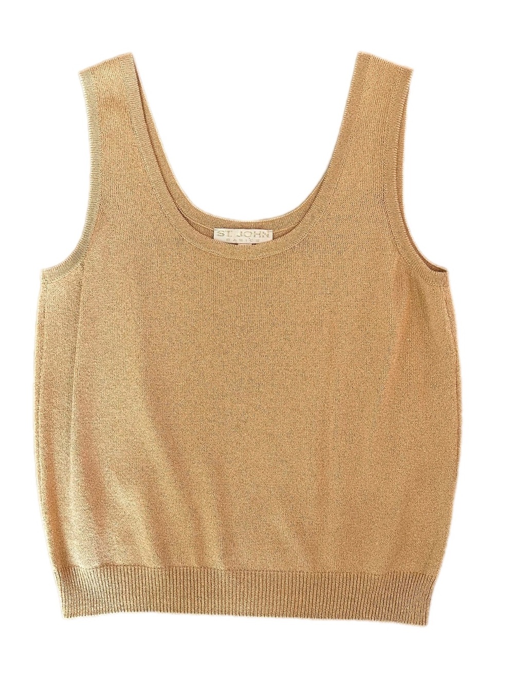 St. John Basics Knit Tank Top Gold Shimmer Metallic Sleeveless Sweater Shell, L
